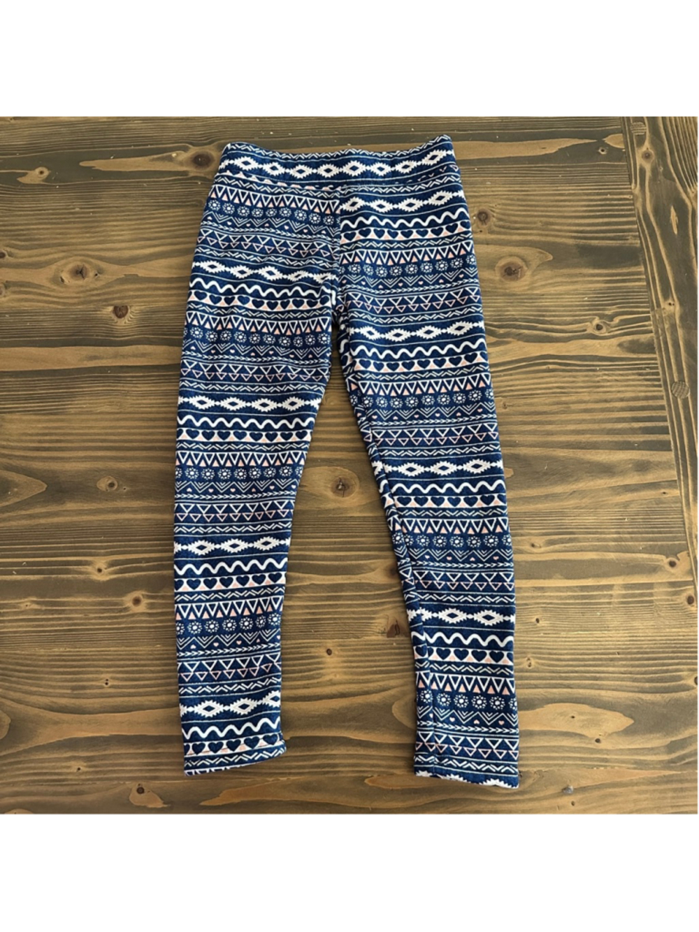 Girls Shosho Fleece Lined Leggings Size 7/8 Blue White Cozy Winter